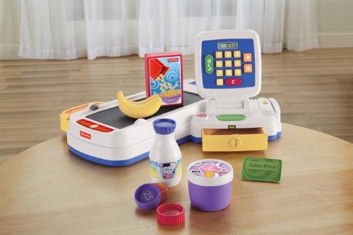 deluxe toy cash register with conveyor belt & scanner