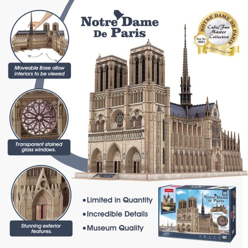 Cubicfunnotre Dame Cathedral 3d Metal Puzzle - Adult Diy Model